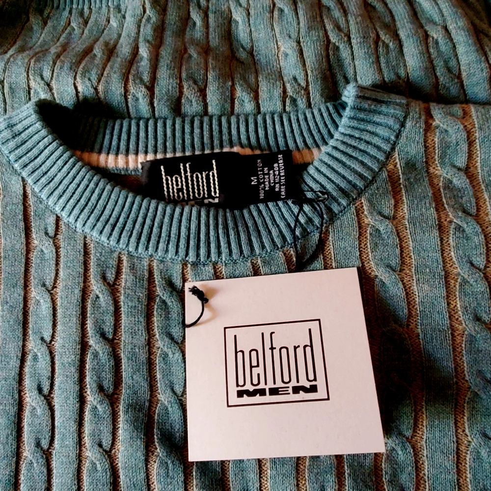 Belford Teal and Sandstone Cable Knit Sweater - Picture 3 of 8